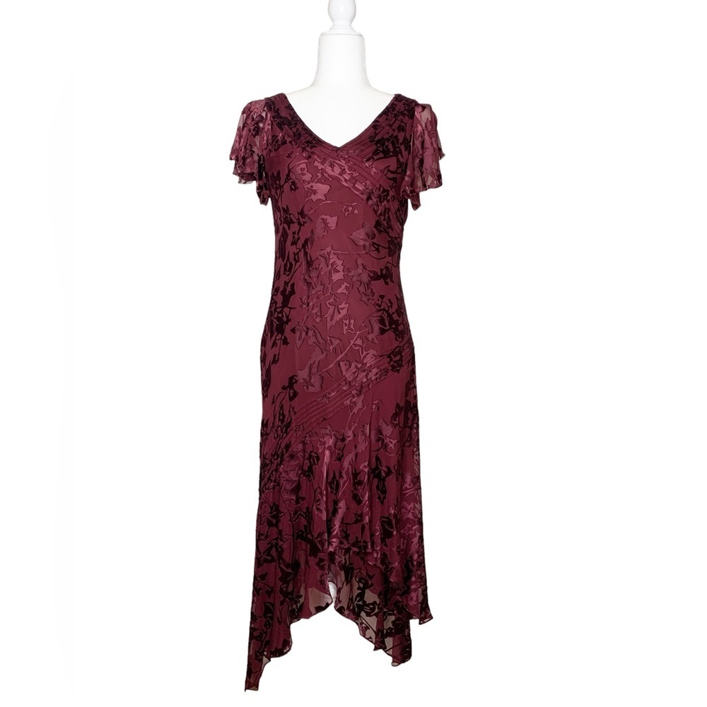 Adrianna Papéll Silk Blend‎ Flutter Sleeve Burnout Dress